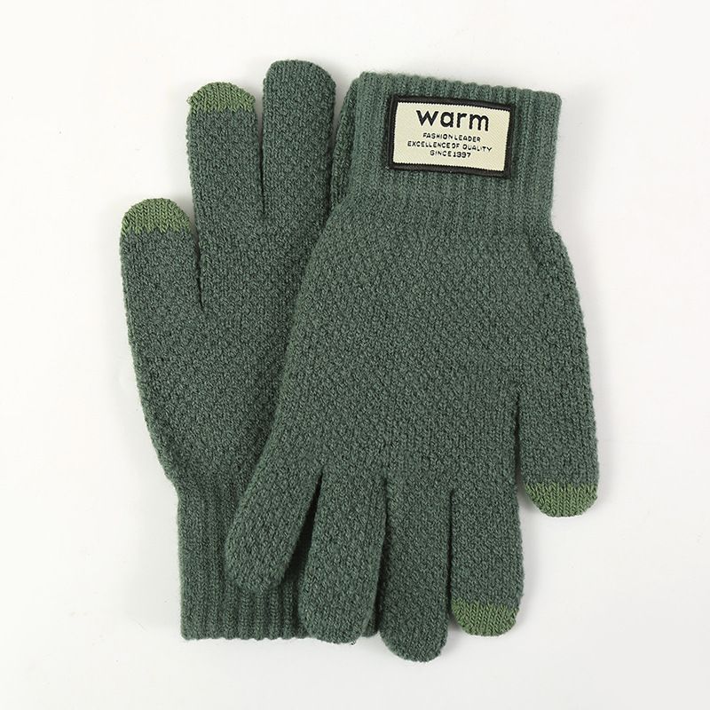 Gestrickte Handschuhe für Herren-Fahrradhandschuhe mit Plüsch und dicker Isolierung, winddichter Touchscreen im Winter, Strickhandschuhe_voghion.com