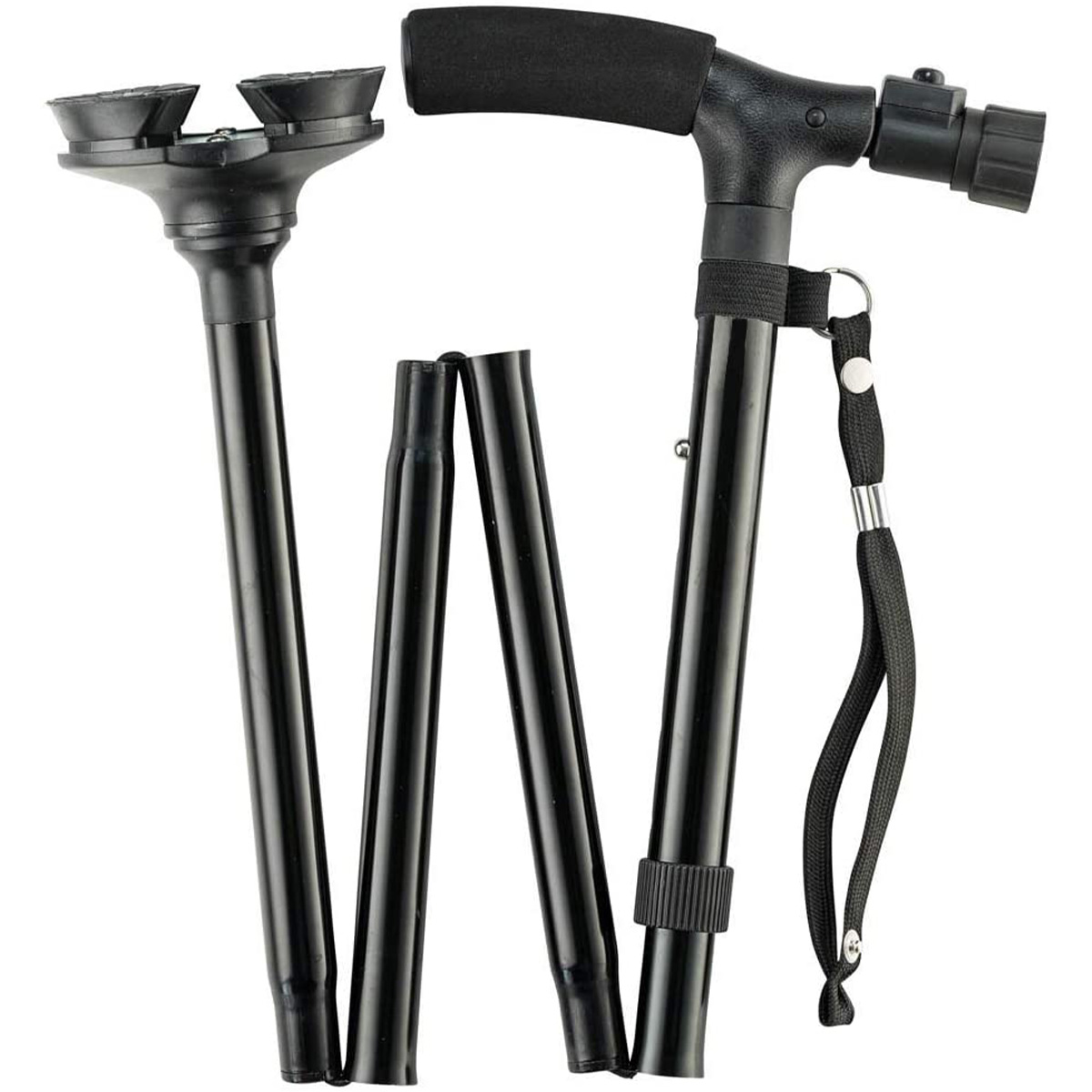 Sammenklappelig stok med LED-lys Sammenklappelig stok Skridsikker aluminiumsstok til handicappede Justerbar bærbar nødlampe_voghion.com