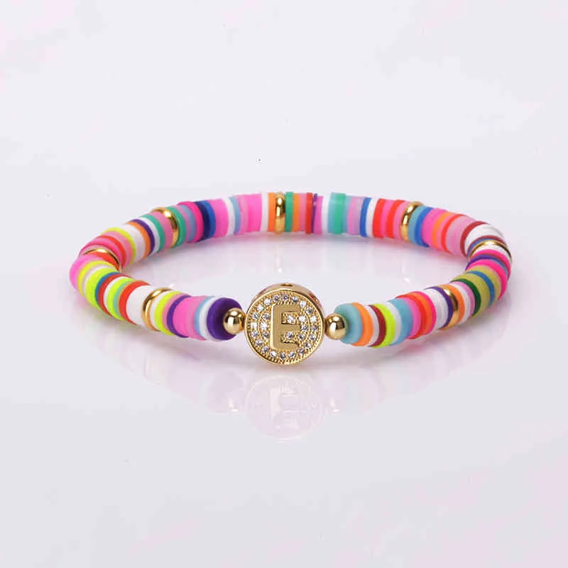 Bohemia Gypsy Gold Initial 26 Alphabet Letter Name Charm Coloful Rainbow Silicone Plastic Beaded Bracelets For Women Man_voghion.com