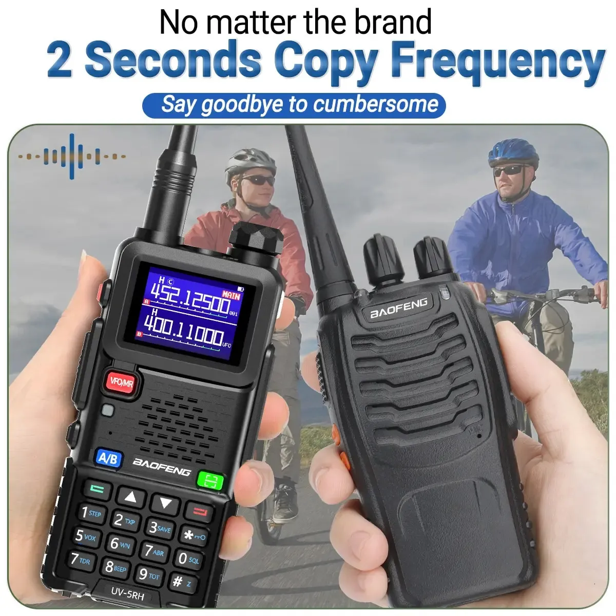 Talkie-walkie Baofeng UV 5RH 10W de qualité supérieure, avec copie sans fil, fréquence 999 canaux, chargeur USB Type C et émetteur-récepteur 5R amélioré pour communications radioamateurs bidirectionnelles._voghion.com