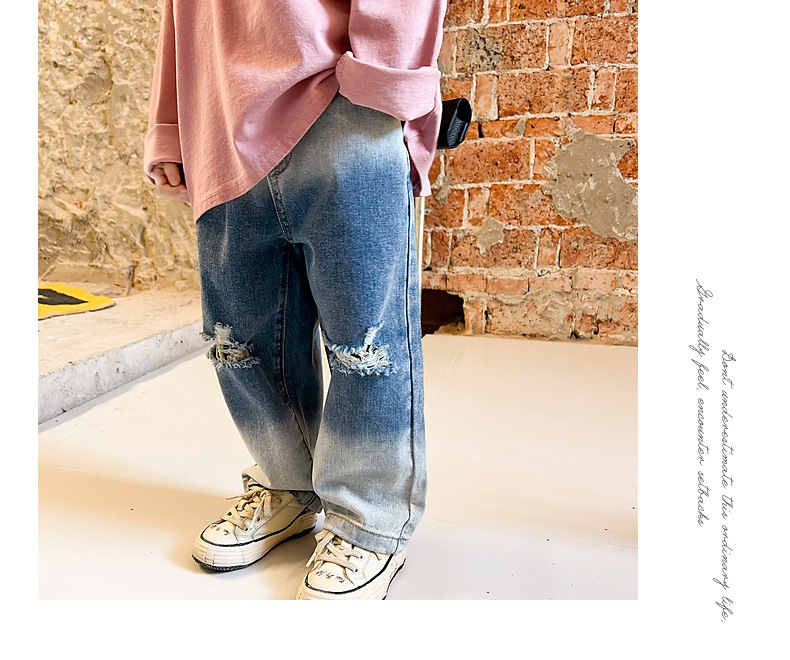 Jeans déchirés pour mères et enfants, pantalons à jambes larges et droites progressives, pour garçons et filles, tendance de la mode_voghion.com