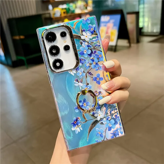 High End Diamond Ring Phone Holder Bling Raser Flower Case for Samsung A55 A35 A15 A25 S24 S23 FE A54 A14 A34 S22 Ultra_voghion.com
