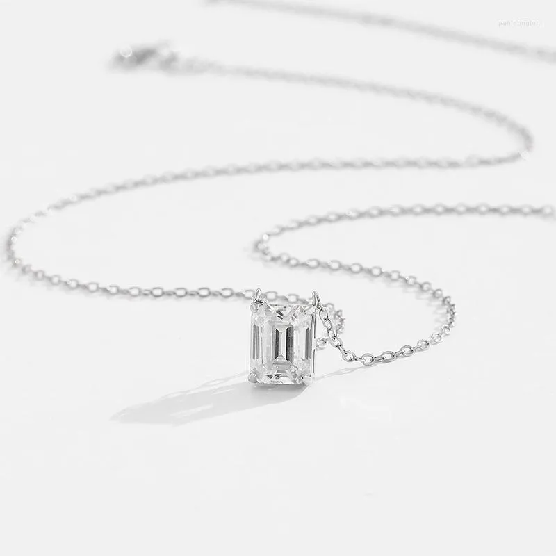 Chains 2 Emerald Cutting Moissanite Pendant S Sterling Sier Necklace Women Fine Jewelry Pass Diamond Drop_voghion.com