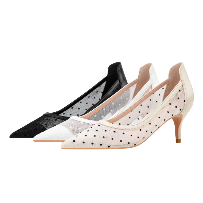 Stiletto pumps mujer punta mesh lunares tacones altos elegantes_voghion.com
