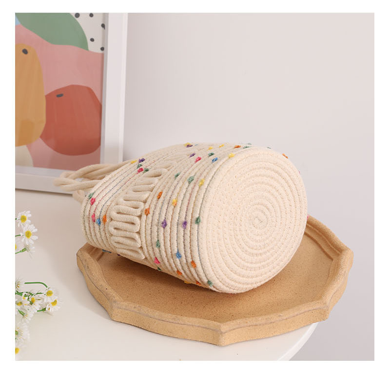 Borsa intrecciata in cotone colorata e carina a pois per le donne, nuova borsa intrecciata in paglia cava e intrecciata, cestino da picnic per le donne_voghion.com