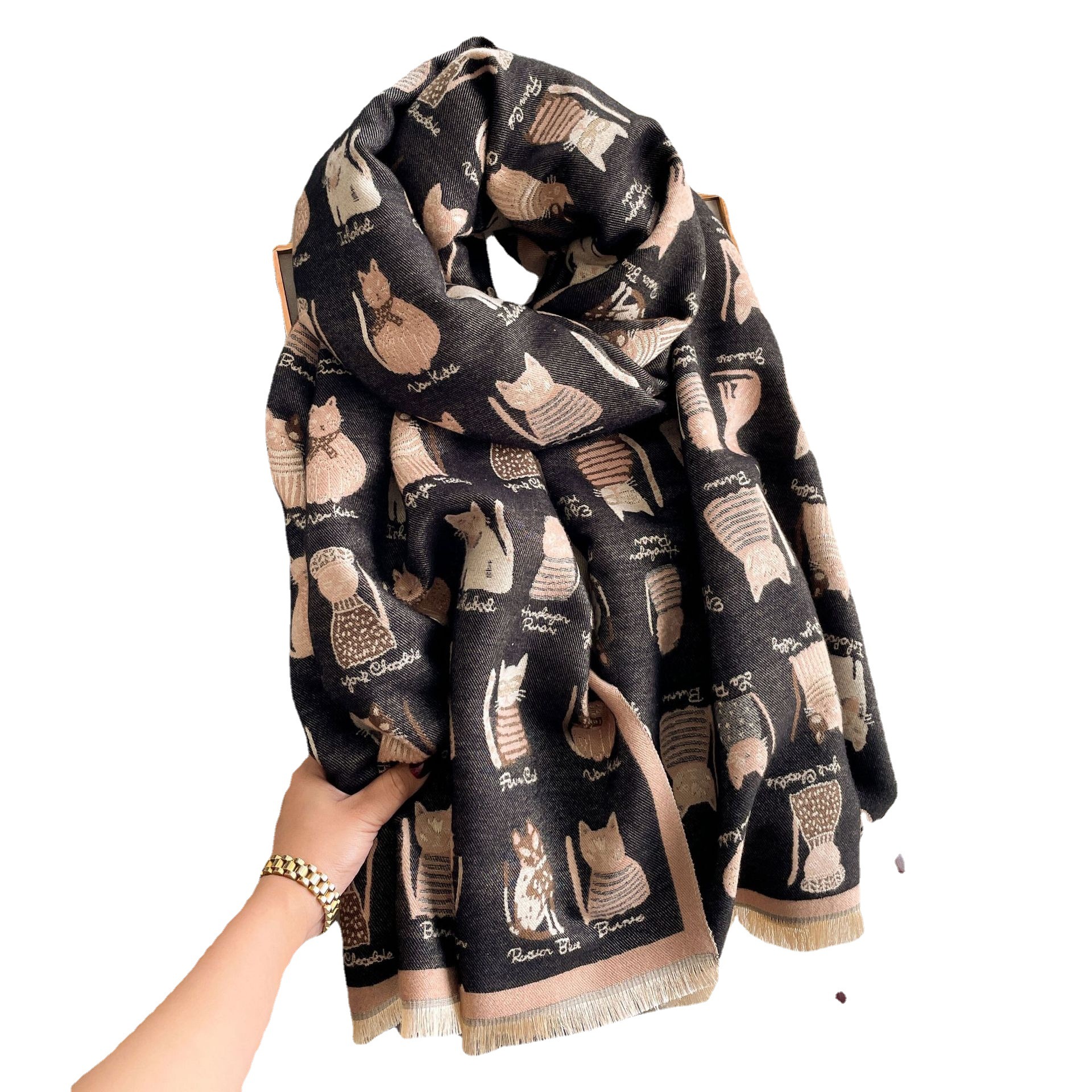 Sciarpa calda in lana autunnale e nuova da donna, invernale, double face, in imitazione cashmere, con fascia per il collo spessa, con aria condizionata_voghion.com