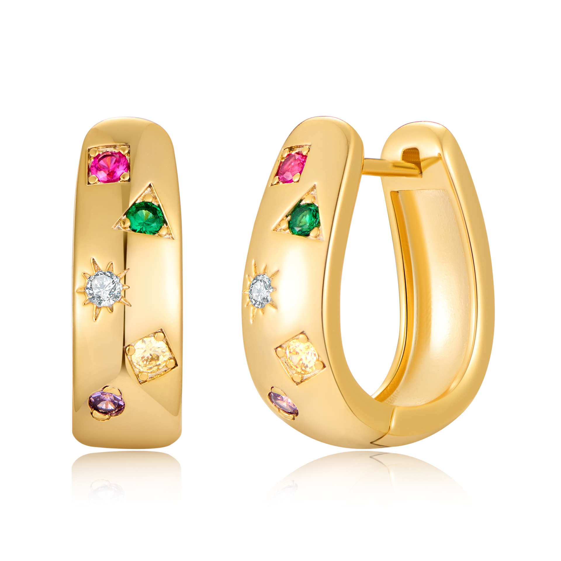 Retro Five Pointed Star Colored Zirconium Earrings For Women Light Luxury High End Autumn And Winter Fashion Circle Female Earrings Copper Ear Jewelry