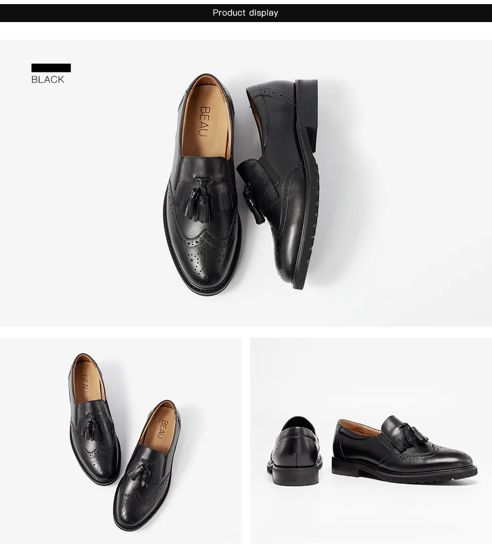 Damen Leder Brogue Slipper Freizeitflachschuhe Frühling Herbst_voghion.com