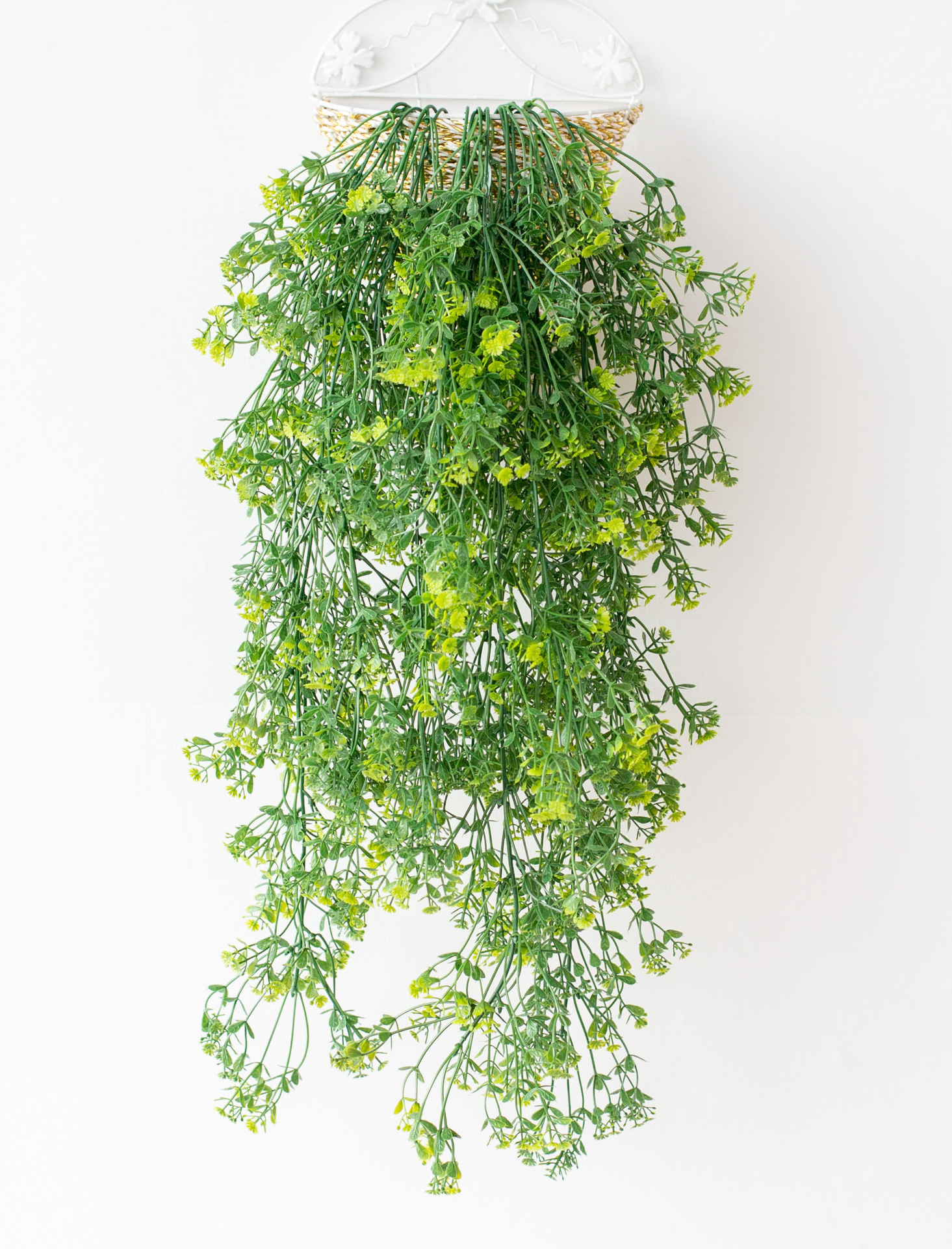 Factory direct sale simulation plant hanging clock hanging rattan wall hanging interior decoration simulation 5 fork four seasons grass decoration_voghion.com