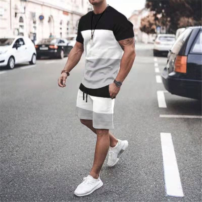 Men's Clothing Suit Summer Fitness Sports Trend Loose Fashion Casual Round Neck T Sleeve Two Piece Suit_voghion.com