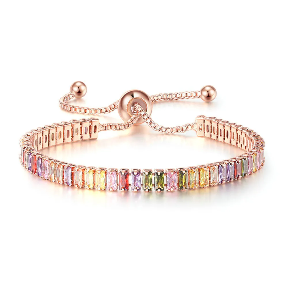 Strand 2024 Ankomst Färgglad 4mm Rose Gold Sier Color Tennis Armband Justerbart För Kvinnor Party Present Smycken Partihandel_voghion.com