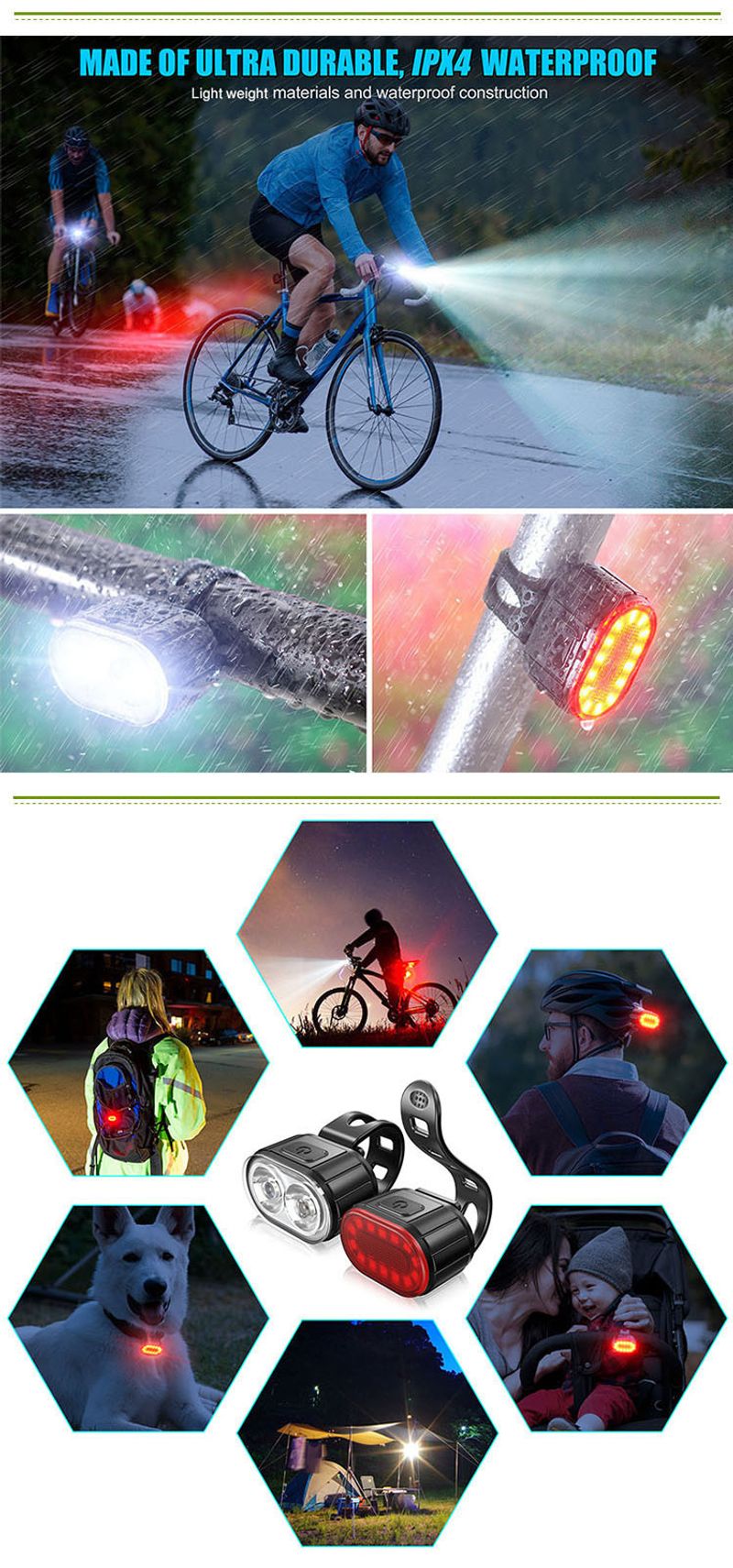 Bicycle USB Rechargeable Waterproof Mountain Helmet Warning Highway Highlight Bicycle Tail Light Set_voghion.com
