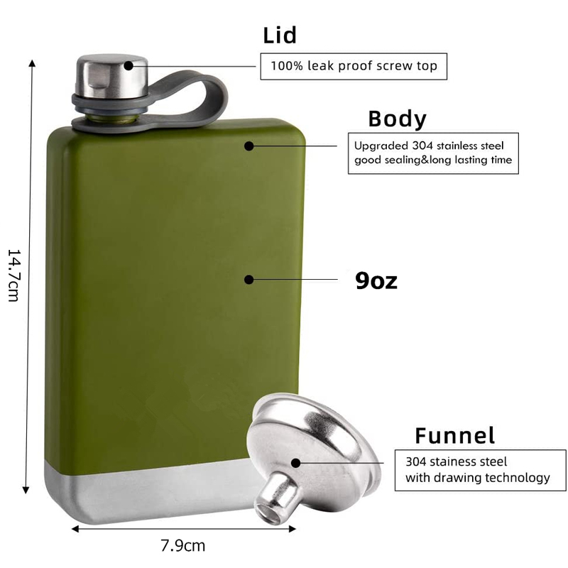 Piersiówka Premium Hip Flask na Whiskey 9 uncji, stal nierdzewna 304, z lejkiem, szczelna, kempingowa, na whisky KC0444_voghion.com