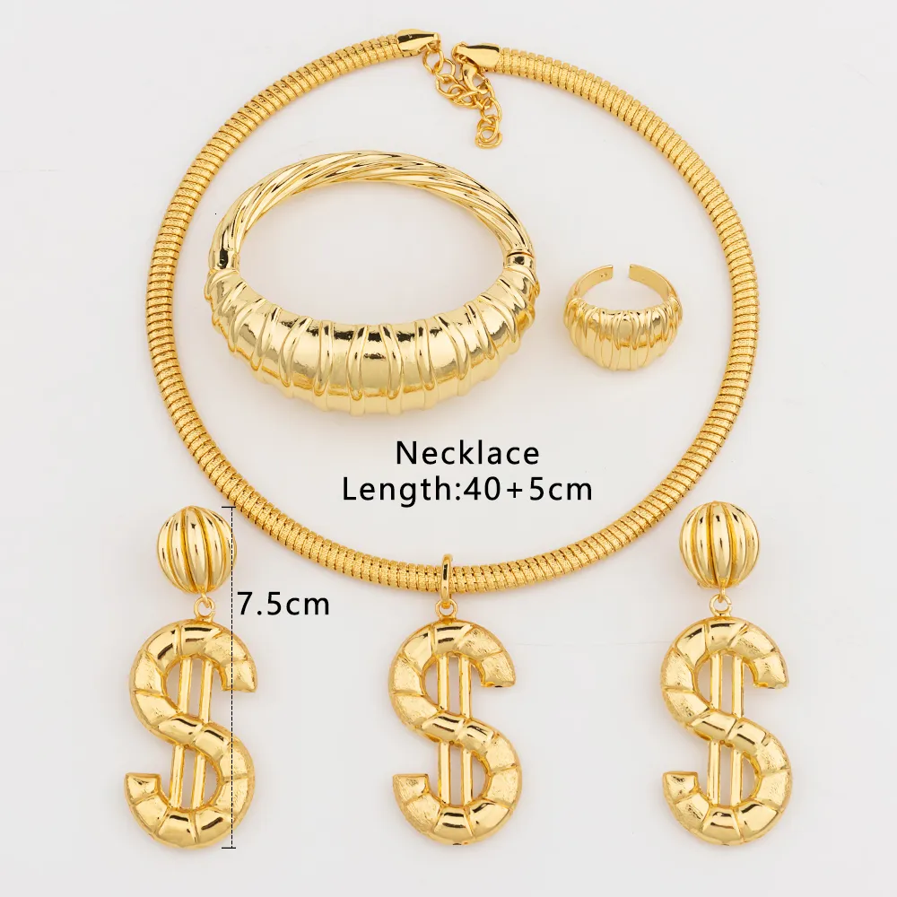 Sets Wassertropfen Ohrringe Halskette Schmuck Set Frauen Indische Dubai Gold Farbe Armband Ring für Hochzeit Braut Kleidung_voghion.com