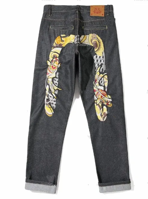 Mens Evisue M-shaped Embroidery Straight Tube Wide Leg Pants Long Edge Casual EV Jeans Men's High Hip-hop Street_voghion.com
