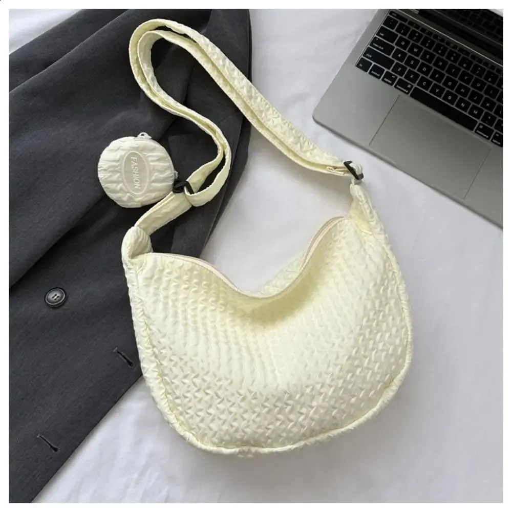 Ruched Crossbody Shoulder Bag For Women Nylon Pleated Satchel_voghion.com