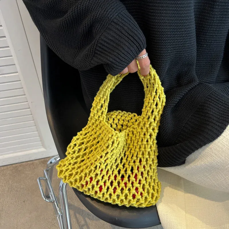 Lässige gewebte Damen-Umhängetaschen, gestrickte Handtaschen, große Kapazität, Shopper-Tasche, weibliche Strand-/Reise-Geldbörsen aus Baumwolle 240826_voghion.com