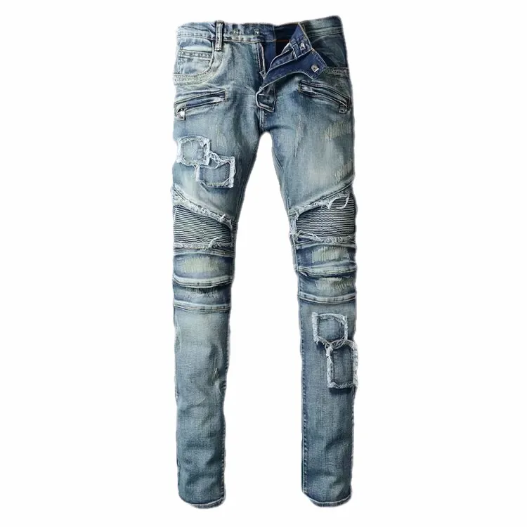 Jeans de créateur pour hommes Jean Lettre Distressed Skinny Ripped Biker Slim Fit Moto Bikers Denim pour homme Mode Mans_voghion.com
