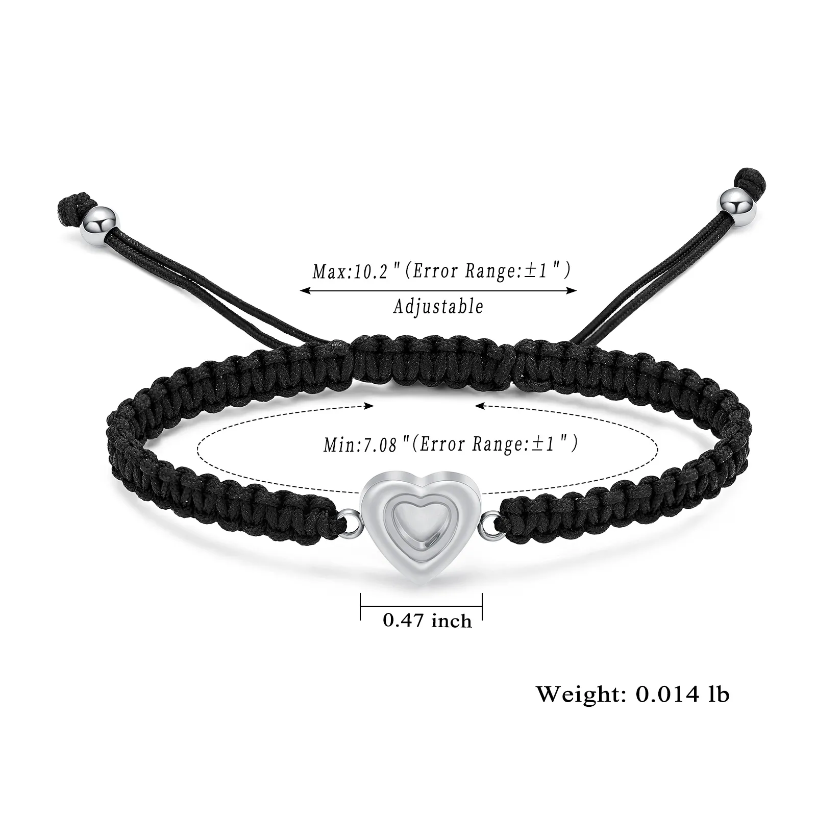 Armreif für Frauen, Gedenkarmband aus geflochtenem Seil, transparentes Herz, Mini-Urnenhalter, Andenkenschmuck, Länge verstellbar_voghion.com