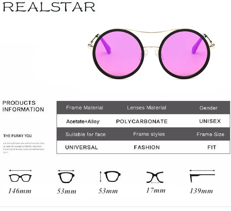 All'ingrosso-REALSTAR Brand Bee Occhiali da sole Donna Round Designer Rosso Verde Occhiali a specchio Donna 2018 Moda Retro Shades_voghion.com