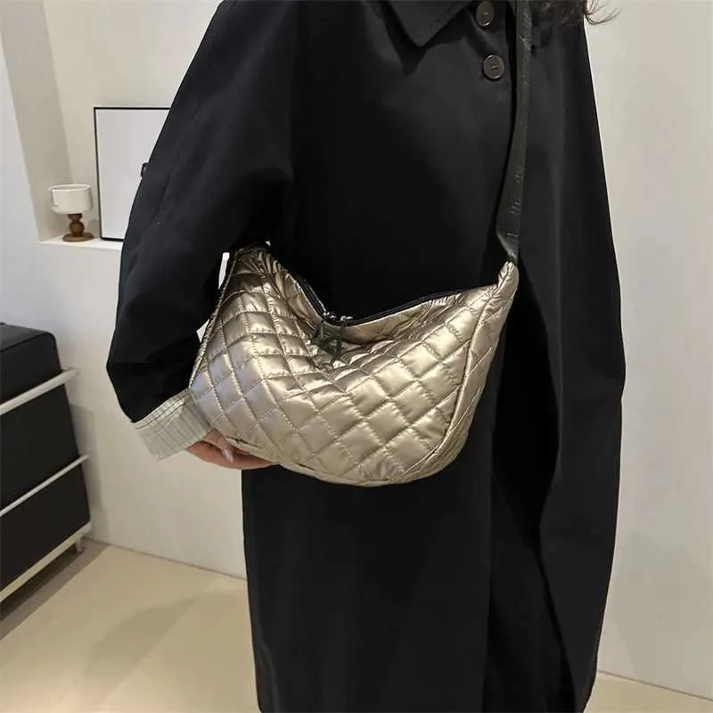 Borsa a tracolla in cotone spaziale, alla moda, hobo, con motivo a reticolo, borse a mano di grande capacità, per le donne_voghion.com