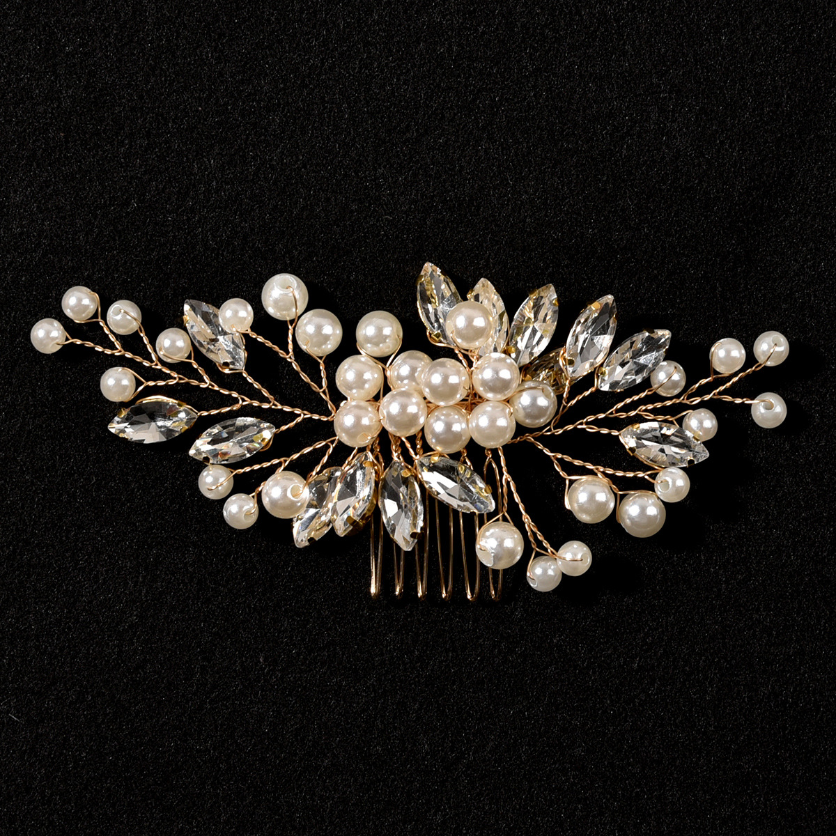 Bridal Wedding Handmade Hair Accessories Pearl Rhinestone Marquise Glass Hair Comb Insert Hair Accessories European and American Cross-Border_voghion.com