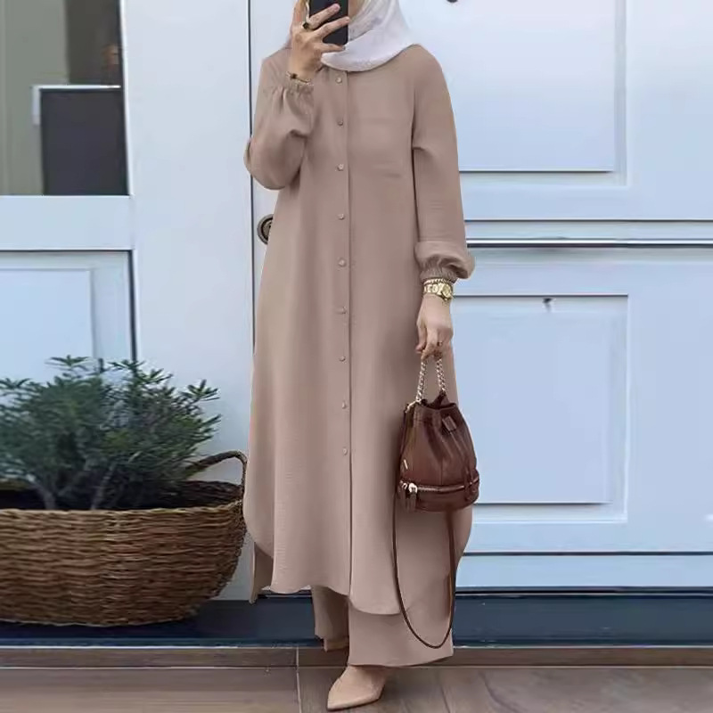 Vêtements pour femmes style arabe musulman ensemble deux pièces printemps et automne nouvelles chemises à manches longues et pantalons pour femmes à la mode et décontractés