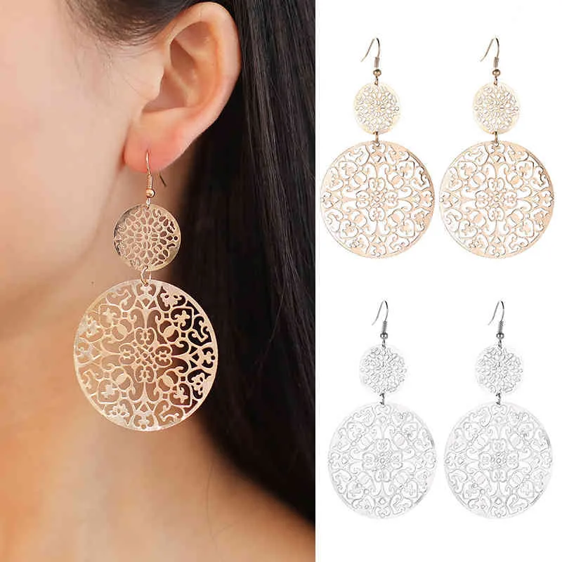 Vintage Openwork Disc Earrings Ear Drop Frosted Jewelry For Women Party Wedding Tt@88_voghion.com