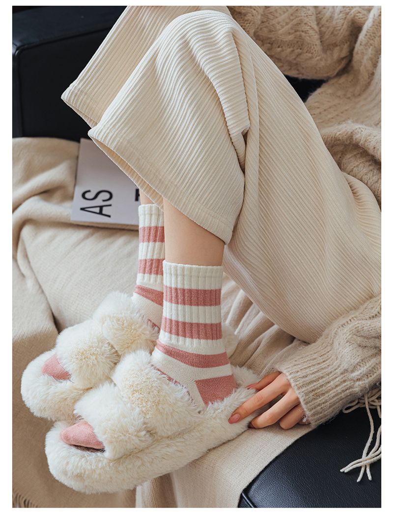 Solid color cotton for children, winter rabbit cashmere, thick midsole women's s, striped embroidery, high elastic_voghion.com