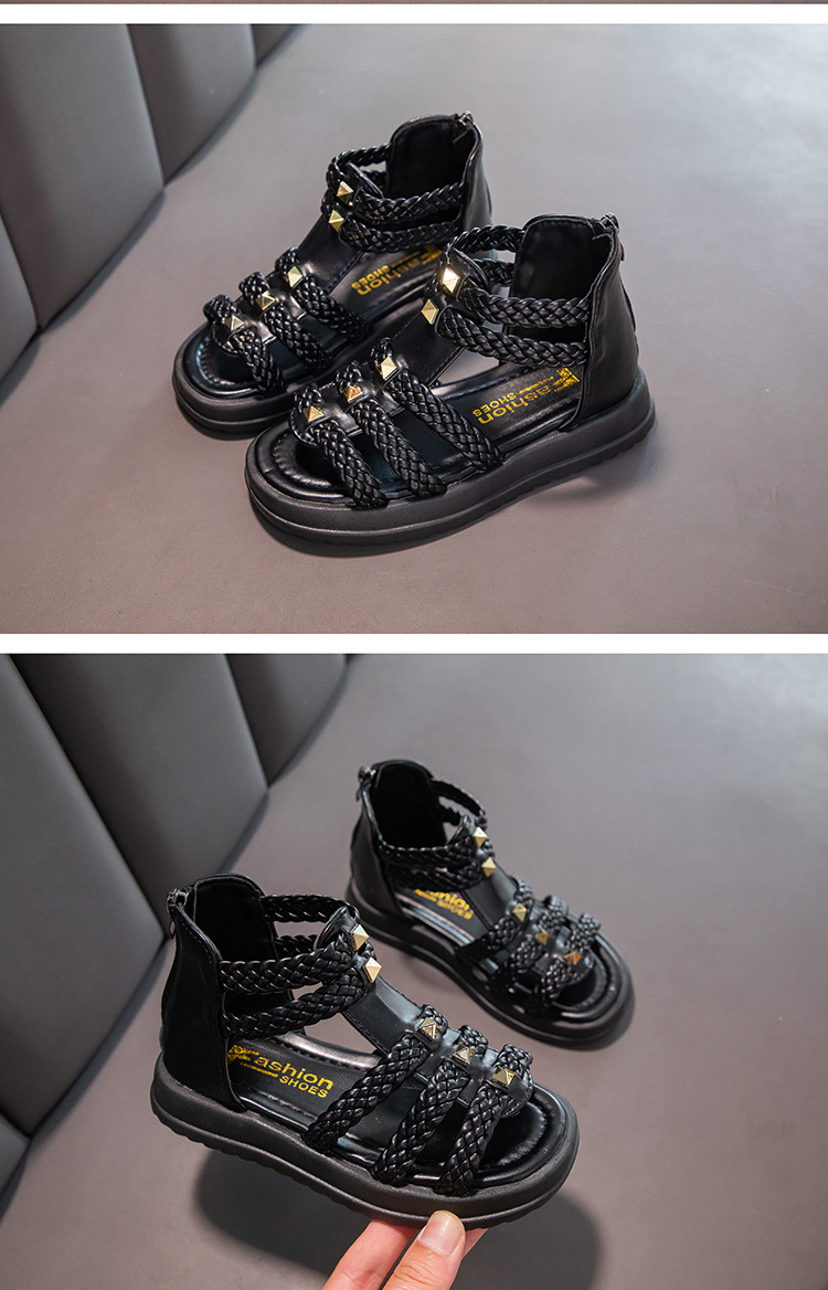 Sandali da ragazza Estate 2024 Scarpe da principessa open toe di nuova moda, scarpe romane per bambine con suola morbida per bambini grandi_voghion.com