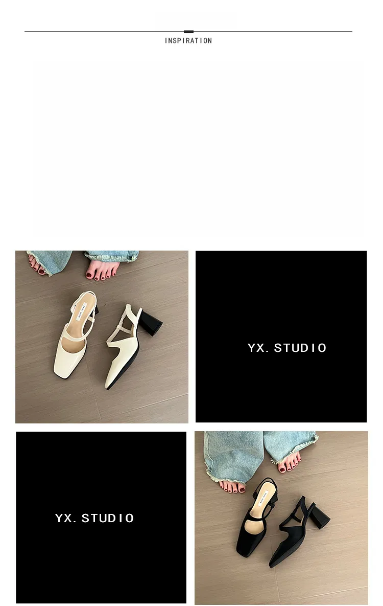 2024 Summer Thick Mary Jane Single Shoes Back Square Head Sandals Female Commuter One e Strap High Heels Free of Mail_voghion.com