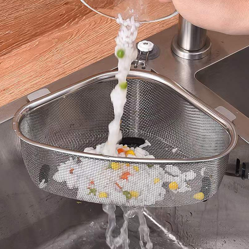 Abtropfkorb für Küchenspüle, Edelstahl, dreieckig, für Lebensmittel, Gemüse, Eier, Filter, Aufbewahrung, Organizer, Küchenregal, Abtropfgestell_voghion.com