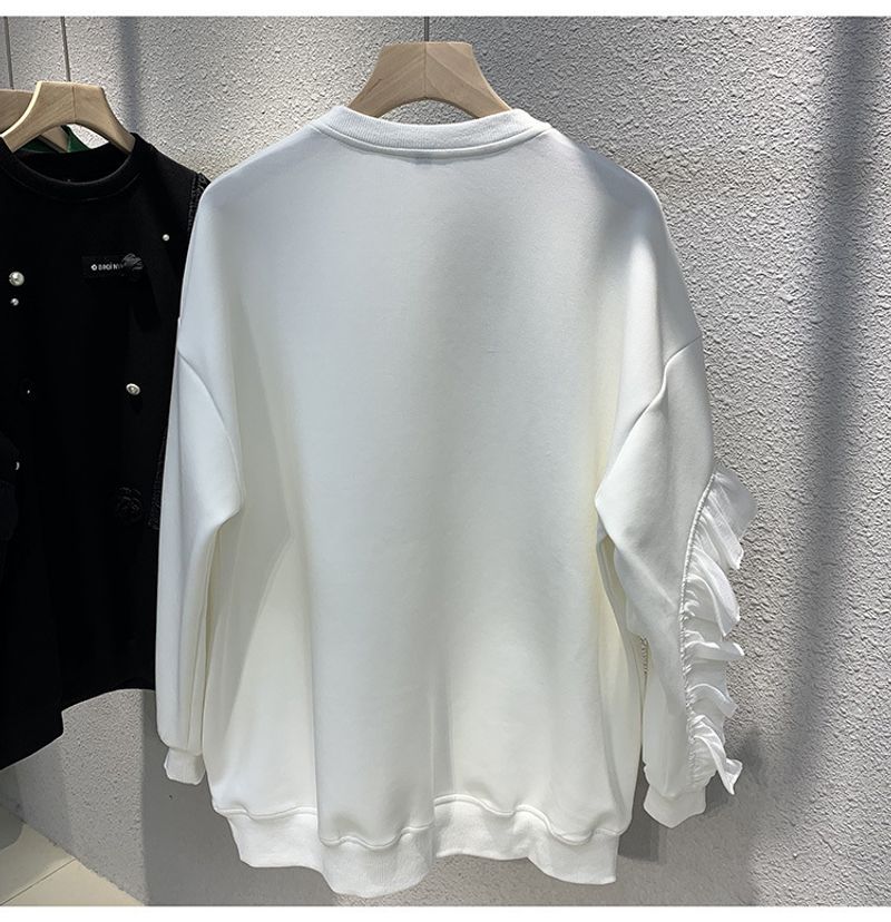 Maglione sottile con arricciature e cuciture da donna, autunno, nuovo, pesante, perla, nicchia, top largo_voghion.com