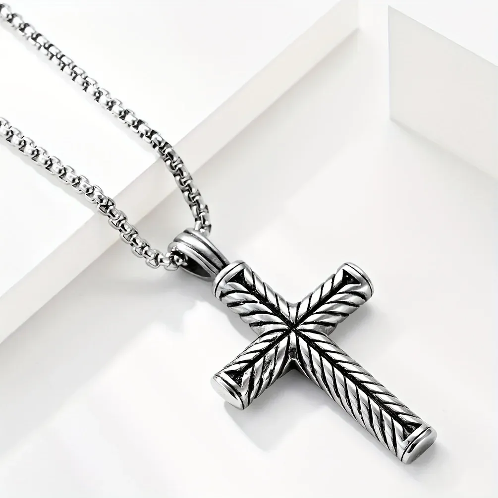 Colliers pendentifs Funky Easter Stripe Cross Collier cool pour hommes Accessoires de mode tendance en acier inoxydable_voghion.com