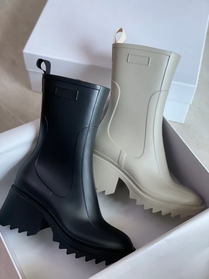 Women's Black Knee-high Waterproof Rain Boots With Platform Sole_voghion.com