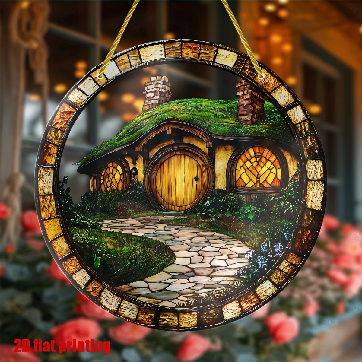"2,4 x 2,4 cm Shire Cottage akryl solfångare - rustik sagokonst för fönster, vardagsrum, veranda och trädgård. Perfekt inflyttningspresent med fantasifull charm._voghion.com