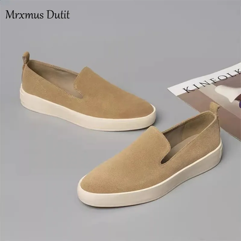 Chaussures de sport décontractées Mrxmus Autumn Flat pour femmes, en cuir suédé véritable, semelle épaisse vulcanisée, référence 240918_voghion.com