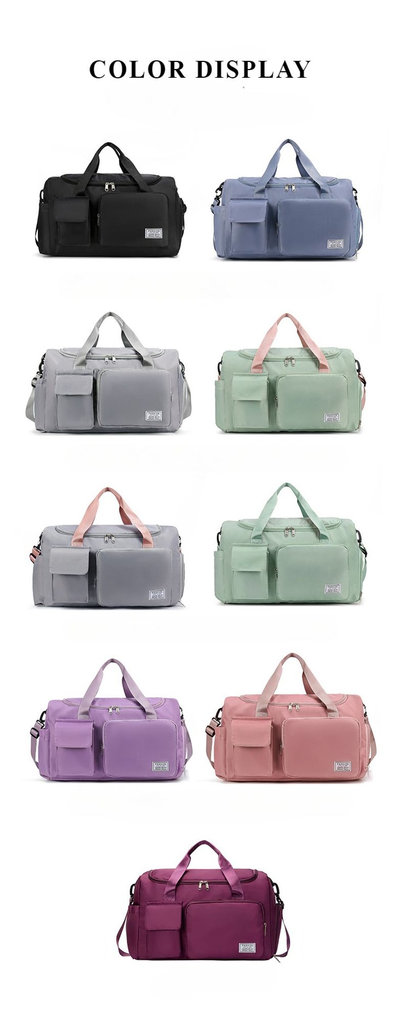 Große Kapazität Kurztrip-Tasche, Fiess-Tasche, Schwimmtraining, Yoga, Sport Trocken- und Nasstrennung, Mehrere Taschen,_voghion.com