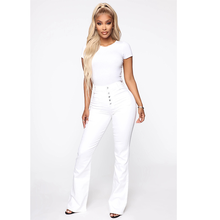 jeans di grandi dimensioni da donna pantaloni in denim a vita alta lavati con tasca applicata_voghion.com