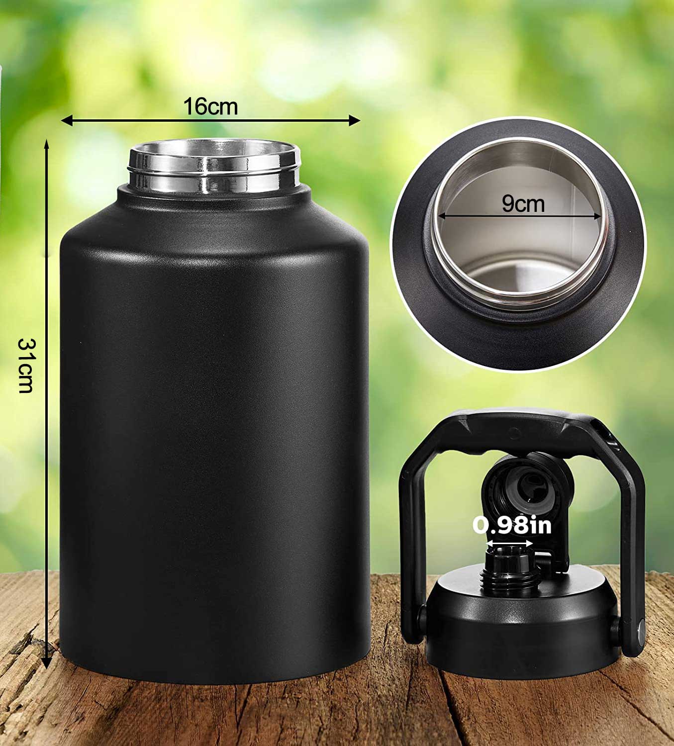 Bottiglia d'acqua isolata da 128 once, brocca d'acqua sottovuoto in acciaio inossidabile a doppia parete, tazza termica a prova di perdite per campeggio all'aperto, viaggio in famiglia_voghion.com