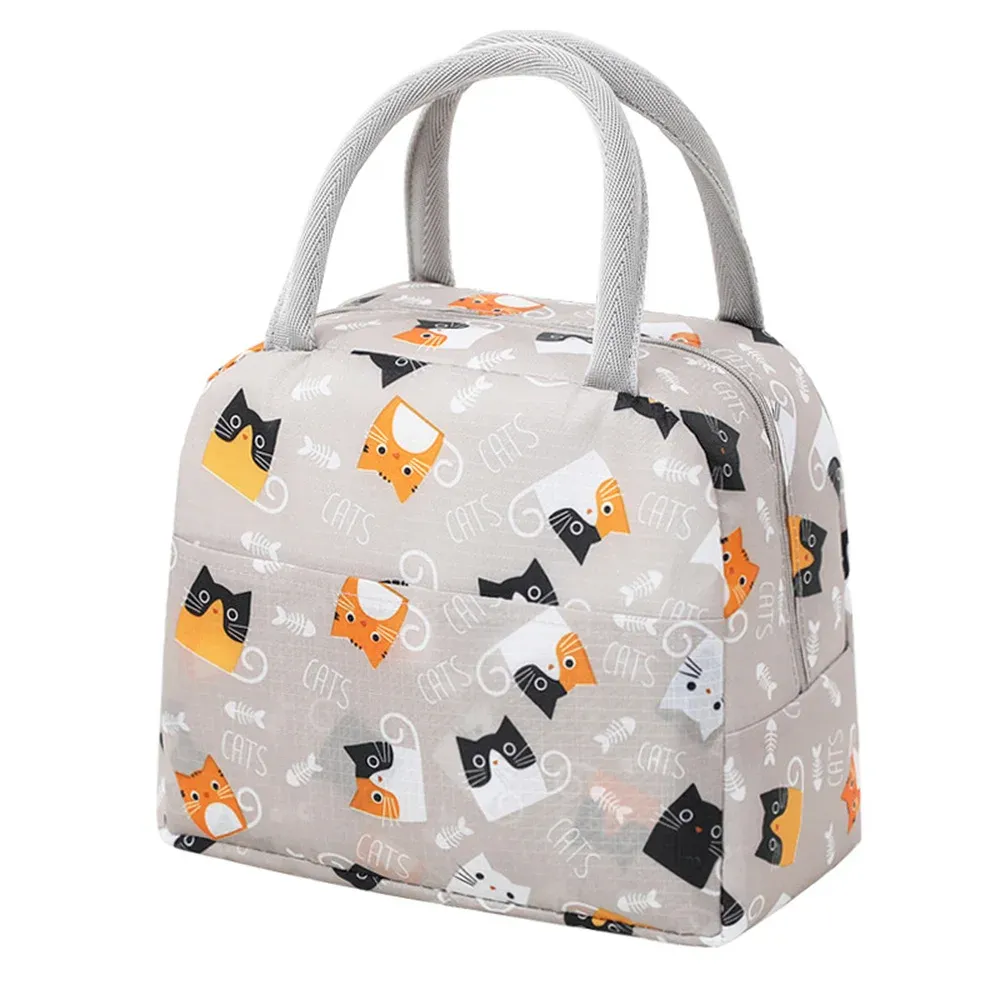 Functional Pattern Cooler Box Portable Insulated Canvas Bag Thermal Food Picnic Lunch Bags For Women Kids_voghion.com
