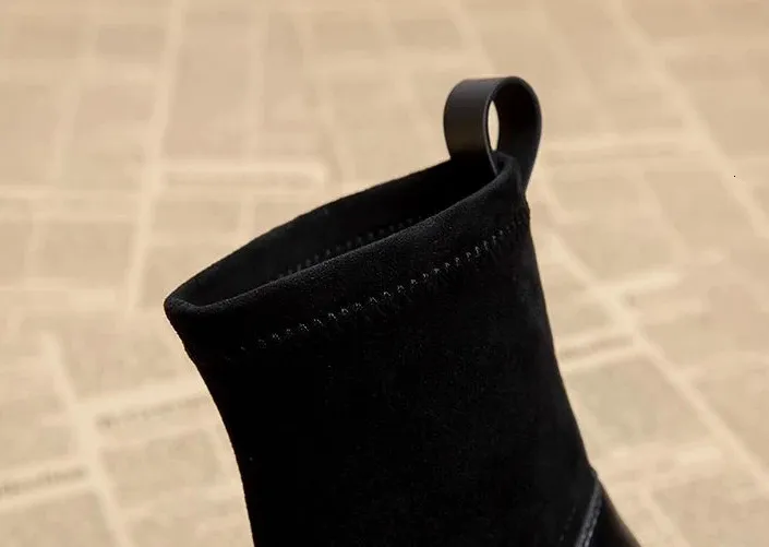 Woman For Short Black Shoes Womens Ankle Boots Sock Footwear Combat Booties Very High Heels Suede Punk Style Heeled_voghion.com