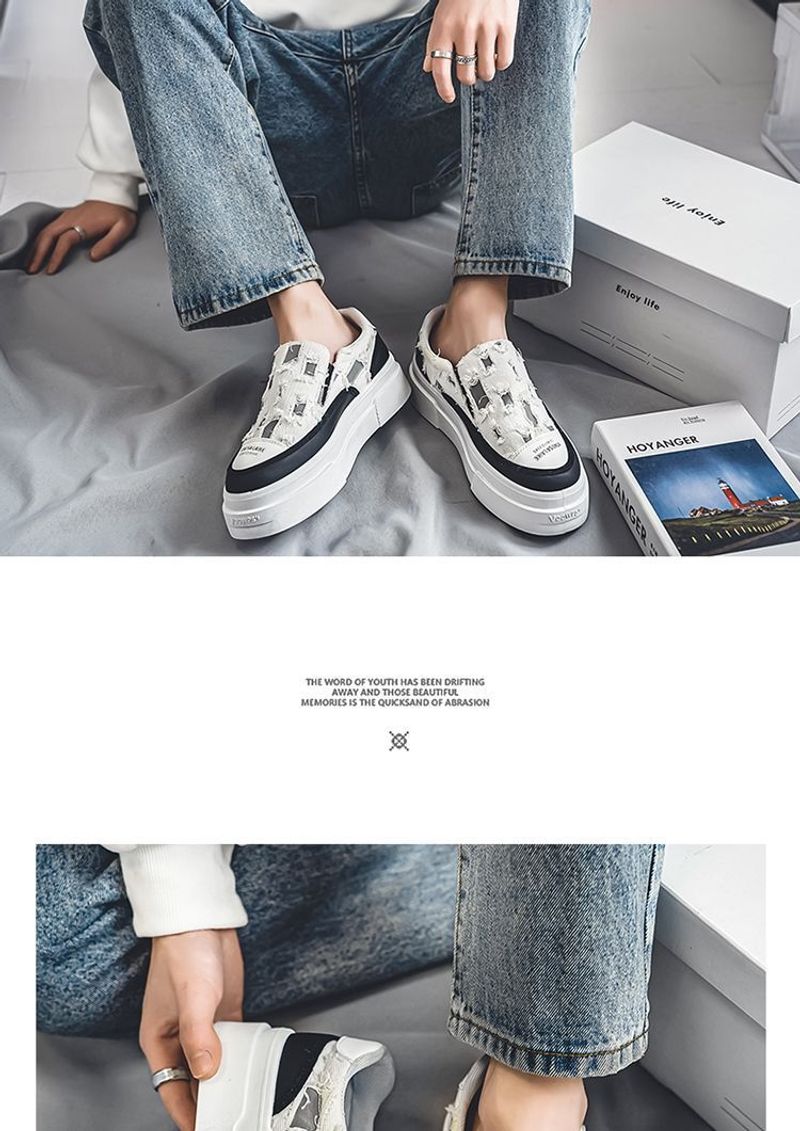 MannNeil 2024 New Summer Breathable Canvas Trdy M's Versatile Instagram High Street Brok Hole Beggar Board Shoes_voghion.com