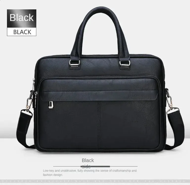 Sac à bandoulière en cuir PU grande capacité, portable, décontracté et étanche, pour hommes, porte-documents, sac pour ordinateur portable 240813_voghion.com