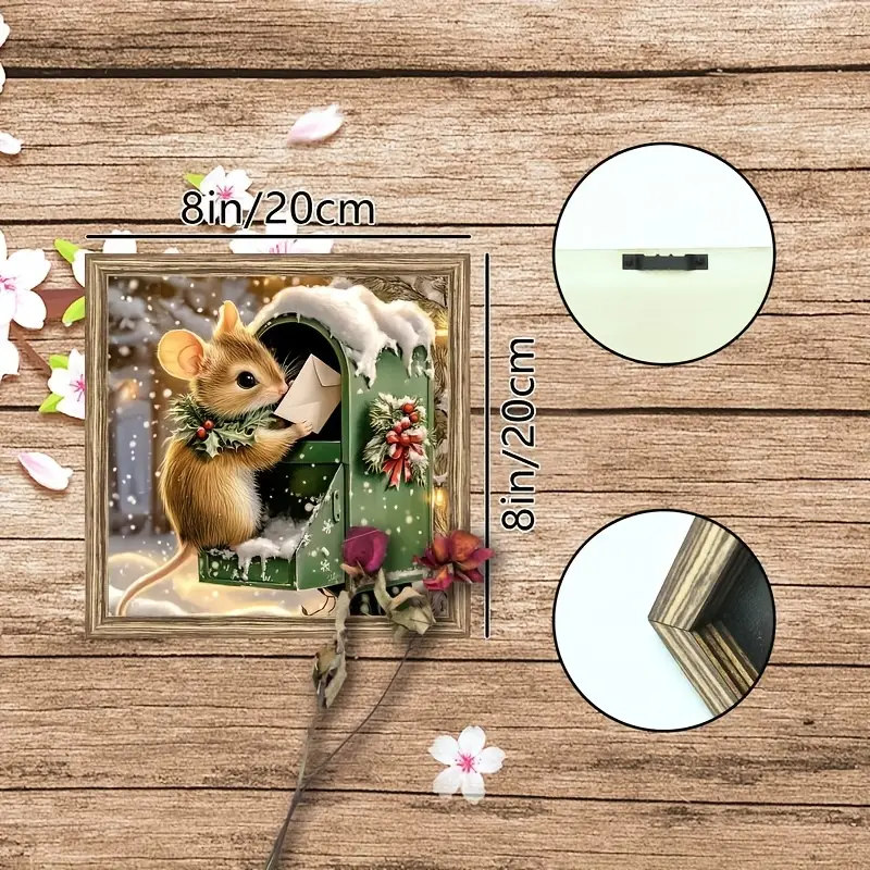 Rustic Wooden Mouse Mailbox Christmas Decor - Snowy Farmhouse Wall Art W/ Holly Wreath, Perfect Holiday Gift For Home & Office_voghion.com