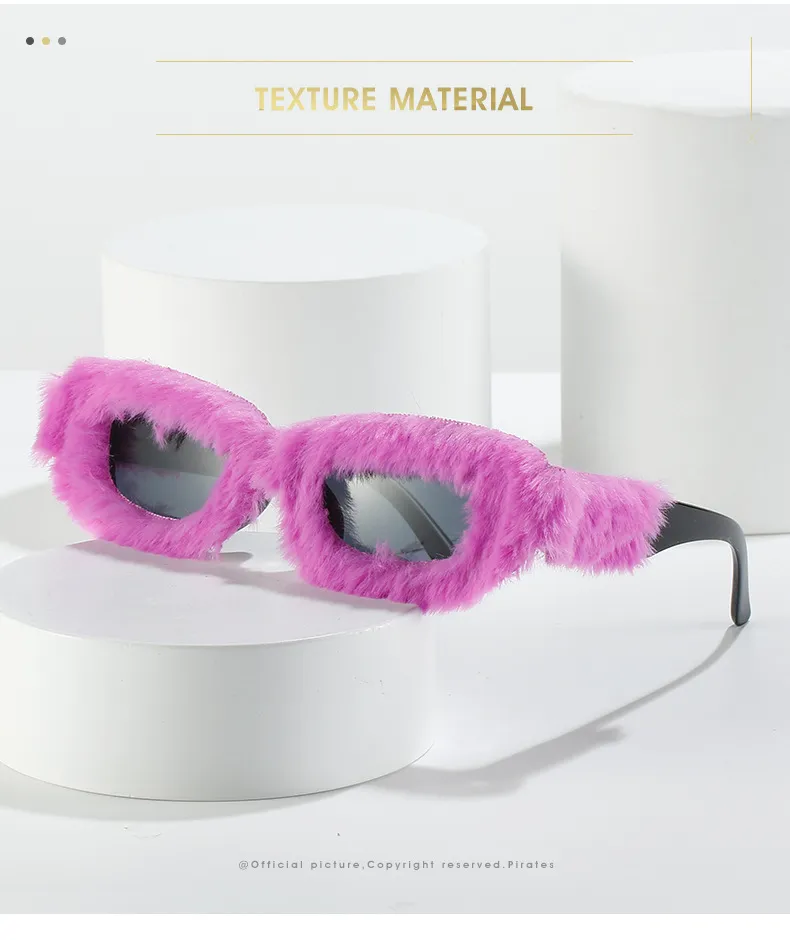 Furry Rectangle Sunglasses For Women Trendy Stylish Winter Shades_voghion.com