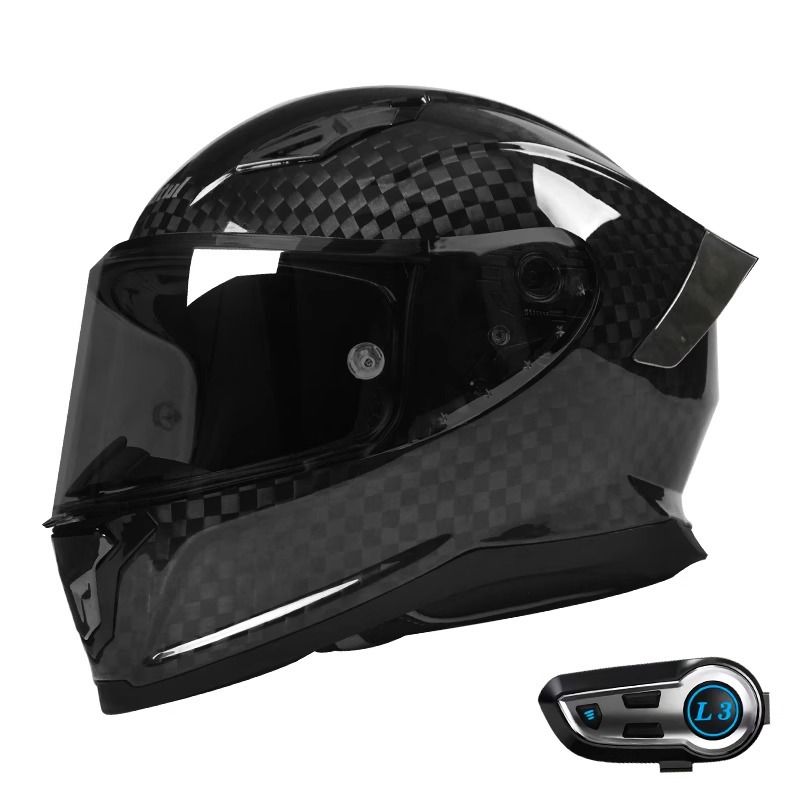 Carbon fiber Four seasons general purpose for men and women Lightweight motorcycle helmet with Bluetooth headset_voghion.com