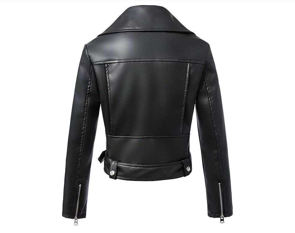 Women's Leather Jacket High Waist Slim Fit Biker Style Black_voghion.com
