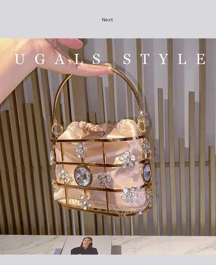Moud Fraen Handtasche Hollow Out Metall Käfeg Glitter Glänzend Dias Owend Hochzäitsfeier Clutch Handtasche Schëllertasche Strooss_voghion.com