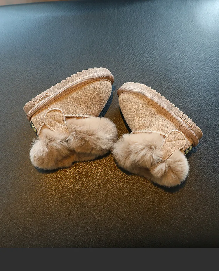 Scarpe invernali per bambini, solide, calde, in peluche, per neonati, da esterno, casual, da neve, morbide e antiscivolo, in pelliccia, in pelle scamosciata_voghion.com